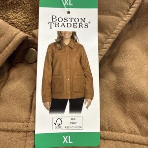 Boston Traders Ladies Trucker Jacket Faux Tan Suede Sherpa Lined Soft XL, NWT